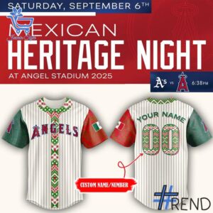 The latest design trend captured perfectly in 1 Los Angeles Angels 2025 Mexican Heritage Night Jersey.
