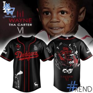The latest design trend captured perfectly in 1 Los Angeles Dodgers Lil Tunechi Carter VI Baseball Jersey.