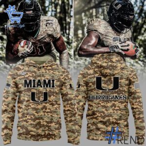 Eye-catching 3 Miami Hurricanes Football Camo 2025 T Shirt designed to upgrade your everyday outfit.
