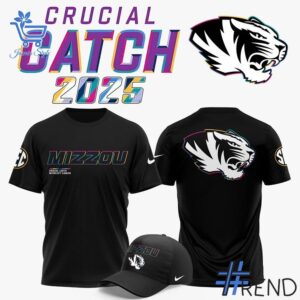 Sleek 2 Missouri Tigers football 2025 Crucial Catch Hoodie that complements both casual and streetwear styles.