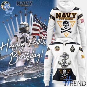 Sleek 1 Navy Football Navy 250th Birthday Celebration Night 2025 Hoodie that complements both casual and streetwear styles.