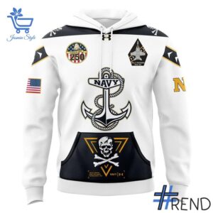 Sleek 2 Navy Football Navy 250th Birthday Celebration Night 2025 Hoodie that complements both casual and streetwear styles.