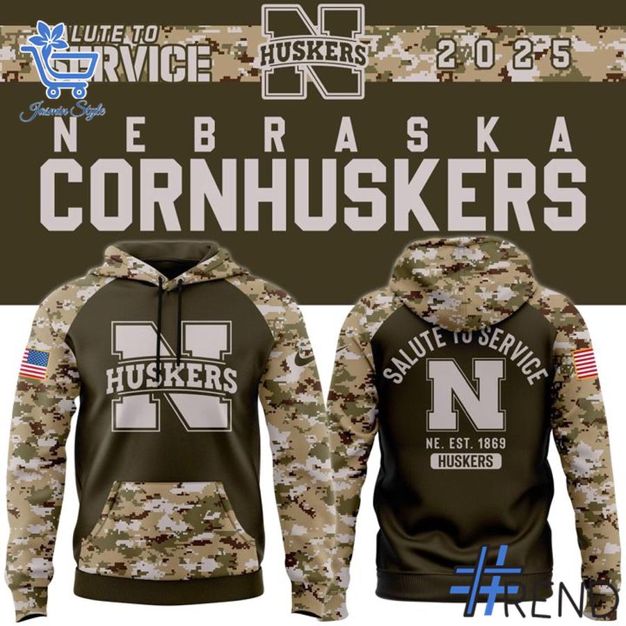 Sleek 1 Nebraska Cornhuskers football Camo 2025 Salute To Service Hoodie that complements both casual and streetwear styles.