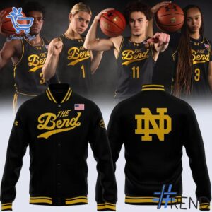 A timeless essential that elevates every outfit: 1 Notre Dame Fighting Irish 2025 The Bend River Pattern Uniform Baseball Jacket.