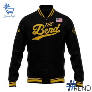 A timeless essential that elevates every outfit: 2 Notre Dame Fighting Irish 2025 The Bend River Pattern Uniform Baseball Jacket.