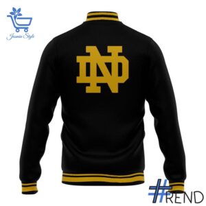 A timeless essential that elevates every outfit: 3 Notre Dame Fighting Irish 2025 The Bend River Pattern Uniform Baseball Jacket.