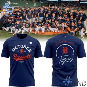 Fresh seasonal style featuring October Baseball Post Season Detroit Tigers T Shirt.