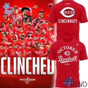 A timeless essential that elevates every outfit: 1 October Baseball Red 2025 MLB Postseason Cincinnati Reds Shirt.