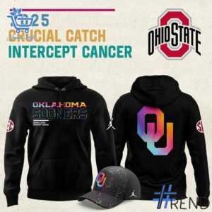 Sleek 1 Oklahoma Sooners football 2025 Crucial Catch Hoodie that complements both casual and streetwear styles.