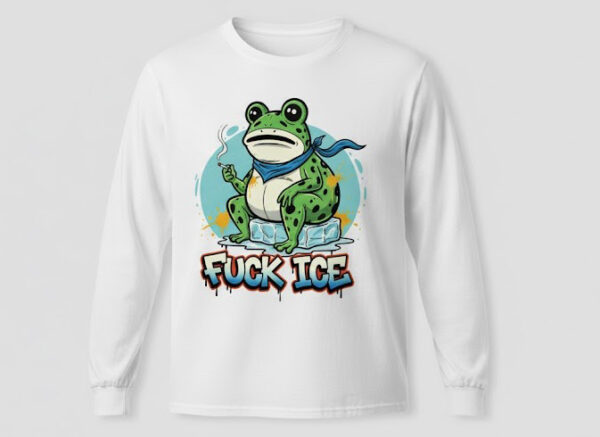 The latest design trend captured perfectly in Portland Frog FUCK ICE Shirt.