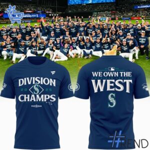 Fresh seasonal style featuring Seattle Mariners We Own AL West Division Champions Locker Room Tshirt.