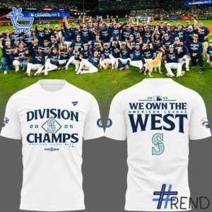 Fresh seasonal style featuring Seattle Mariners We Own AL West Division Champions Locker Room Tshirt.