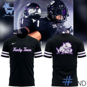 A timeless essential that elevates every outfit: 1 TCU Horned Frogs Football Funky Town T shirt.