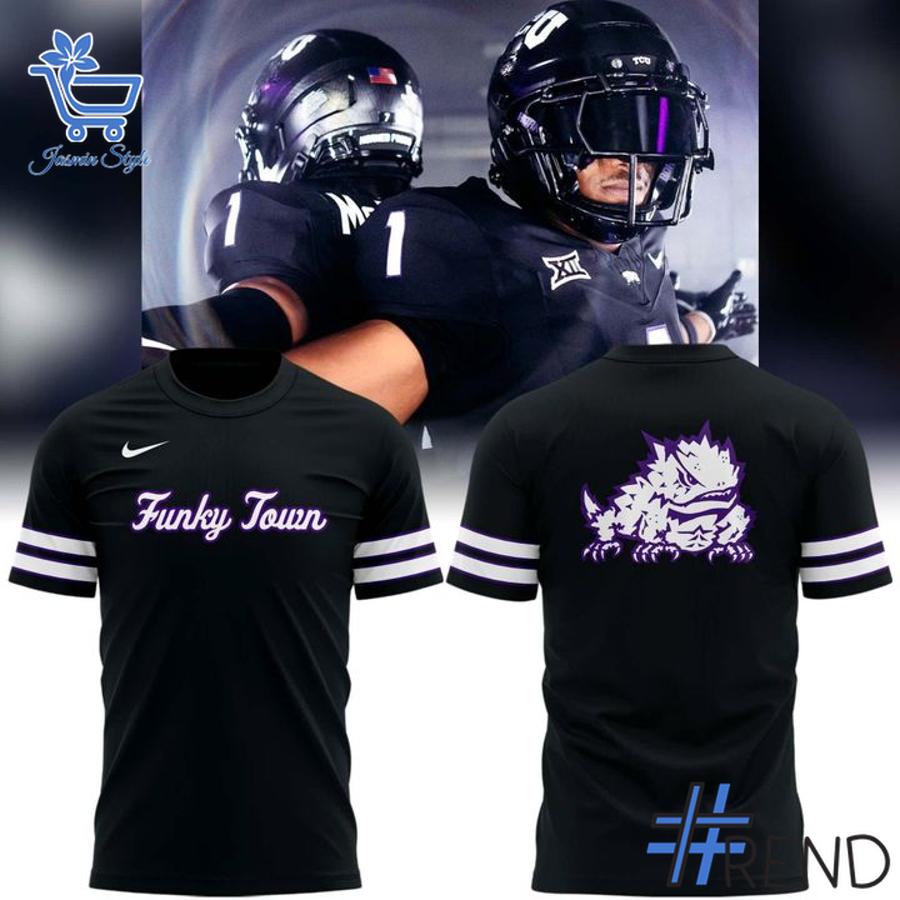 A timeless essential that elevates every outfit: 1 TCU Horned Frogs Football Funky Town T shirt.