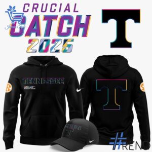 Sleek 1 Tennessee Volunteers Football 2025 Crucial Catch Hoodie that complements both casual and streetwear styles.