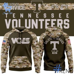 Sleek 1 Tennessee Volunteers Football 2025 Salute To Service Hoodie that complements both casual and streetwear styles.
