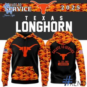 Sleek 1 Texas Longhorns Football 2025 Salute To Service Hoodie that complements both casual and streetwear styles.