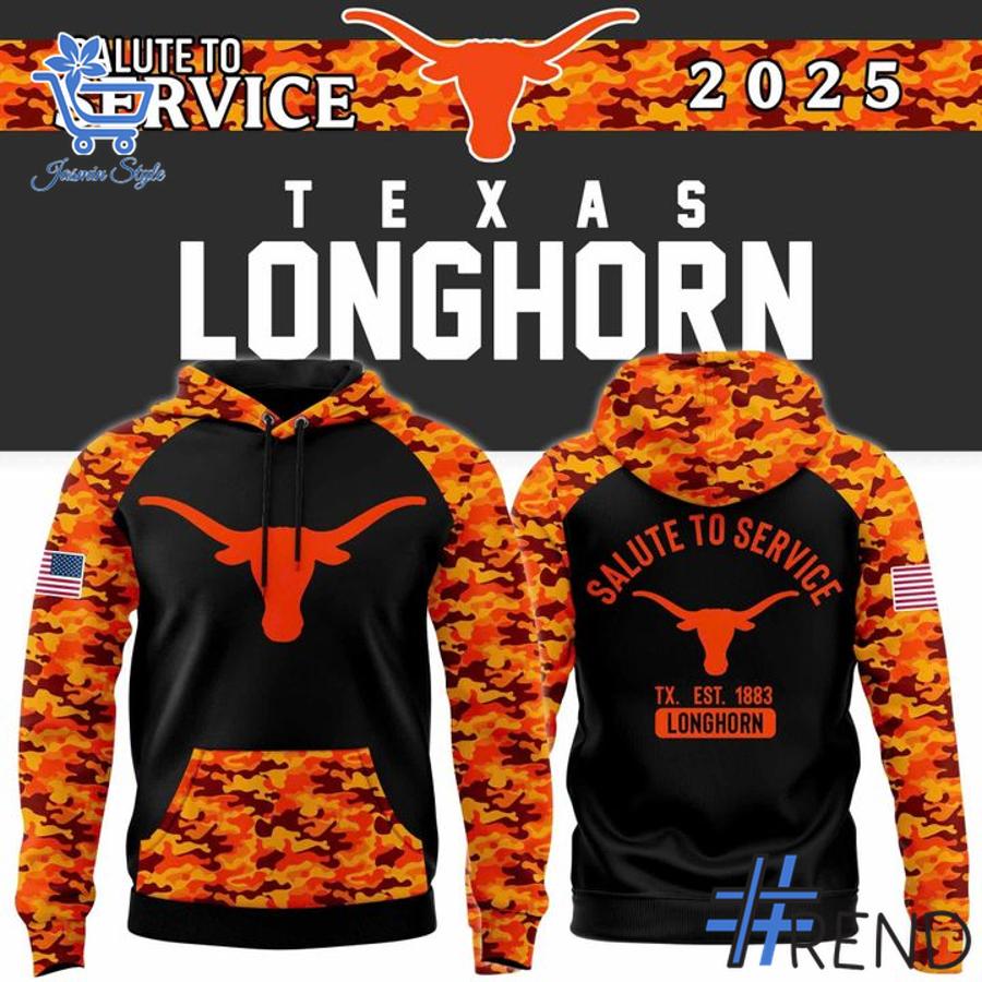 Sleek 1 Texas Longhorns Football 2025 Salute To Service Hoodie that complements both casual and streetwear styles.