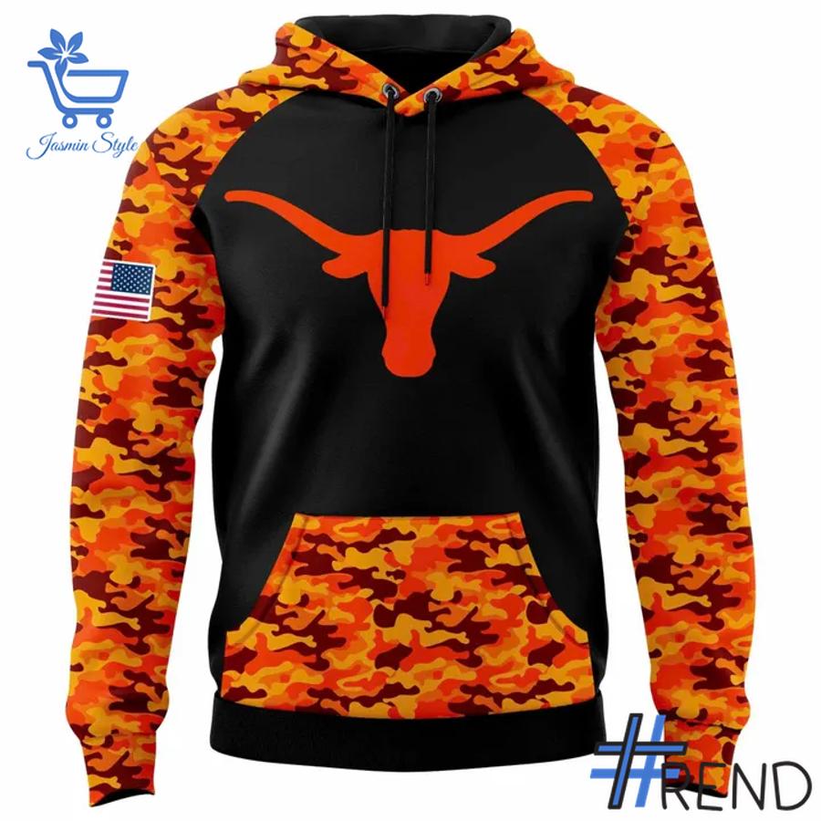 Sleek 2 Texas Longhorns Football 2025 Salute To Service Hoodie that complements both casual and streetwear styles.