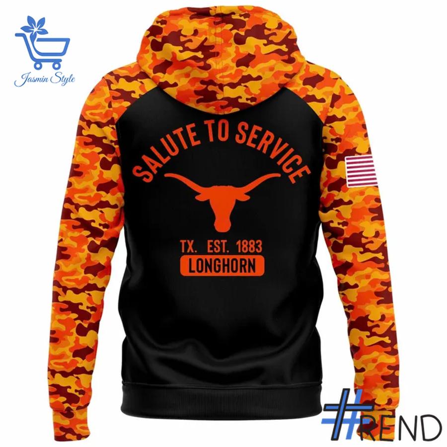 Sleek 3 Texas Longhorns Football 2025 Salute To Service Hoodie that complements both casual and streetwear styles.