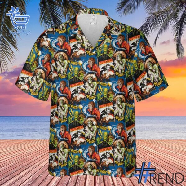 The latest design trend captured perfectly in 3 The Horror Dracula Frankenstein The Monster Hawaiian Shirt.