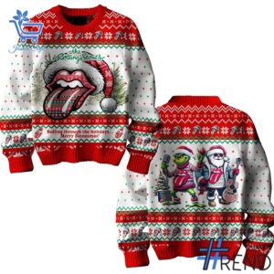 Sleek 1 The Rolling Stones Grinch Santa Christmas Sweater that complements both casual and streetwear styles.