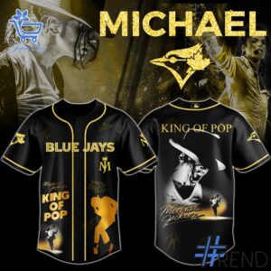 Fresh seasonal style featuring Toronto Blue Jays Michael Jackson Baseball Jersey.