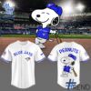 Fresh seasonal style featuring Toronto Blue Jays Peanuts Jersey.