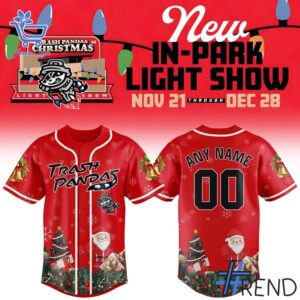 The latest design trend captured perfectly in 1 Trash Pandas 2025 Christmas Light Night Jersey.