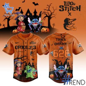 Fresh seasonal style featuring Trick or Treat Lilo Stitch Baltimore Orioles Halloween Jersey.