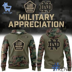 Unique 1 2025 Notre Dame Military Appreciation Green Army Hoodie with creative flair and lasting comfort.
