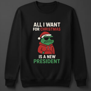 Festive All I Want For Christmas is A New President Frog Shirt featuring a calendar box and 24 acrylic Christmas ornaments.