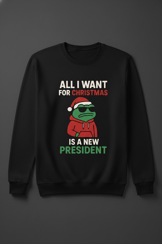 Festive All I Want For Christmas is A New President Frog Shirt featuring a calendar box and 24 acrylic Christmas ornaments.