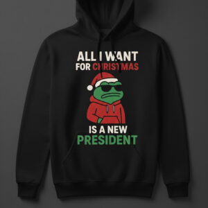 Festive All I Want For Christmas is A New President Frog Shirt featuring a calendar box and 24 acrylic Christmas ornaments.