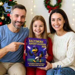 Festive 3 Baltimore Ravens Advent Calendar 2025 featuring a calendar box and 24 acrylic Christmas ornaments.