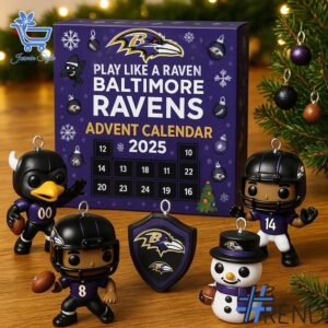 Holiday 1 Baltimore Ravens Christmas Advent Calendar 2025 with premium acrylic ornaments.