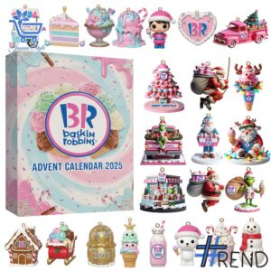 Holiday 1 Baskin Robbins Christmas Advent Calendar 2025 with premium acrylic ornaments.