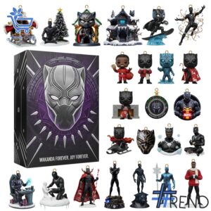 Festive 1 Black Panther Wakanda Forever Advent Calendar 2025 featuring a calendar box and 24 acrylic Christmas ornaments.