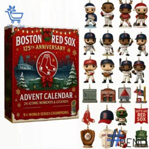 Festive 1 Boston Red Sox Advent Calendar 2025 featuring a calendar box and 24 acrylic Christmas ornaments.