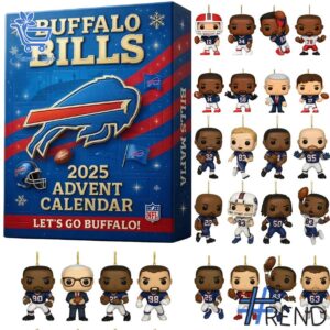 Festive 1 Buffalo Bills Advent Calendar 2025 featuring a calendar box and 24 acrylic Christmas ornaments.