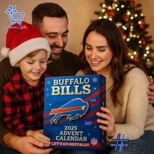 Festive 2 Buffalo Bills Advent Calendar 2025 featuring a calendar box and 24 acrylic Christmas ornaments.