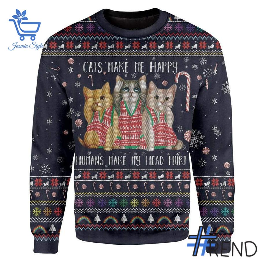 2 Cat Make Me Happy Christmas Sweater apparel showcasing premium design and modern streetwear style.