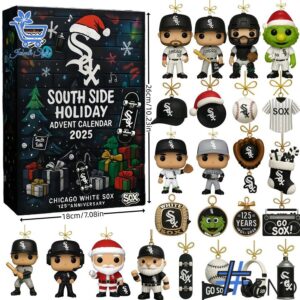 Festive 1 Chicago White Sox Christmas Advent Calendar 2025 featuring a calendar box and 24 acrylic Christmas ornaments.