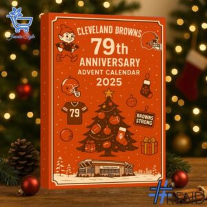 Festive 2 Cleveland Browns 79th Anniversary Advent Calendar 2025 featuring a calendar box and 24 acrylic Christmas ornaments.