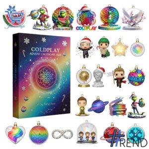 Holiday 1 Coldplay band Christmas Advent Calendar 2025 with premium acrylic ornaments.