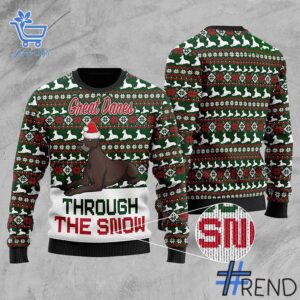 1 Great Danes Through The Snow Christmas Ugly Sweater apparel showcasing premium design and modern streetwear style.