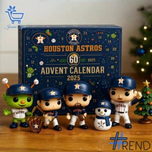 Festive 1 Houston Astros Advent Calendar 2025 featuring a calendar box and 24 acrylic Christmas ornaments.