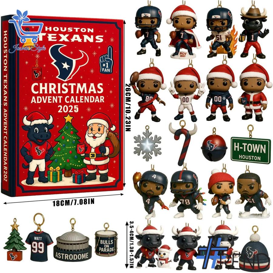 Holiday 1 Houston Texans Christmas Advent Calendar 2025 with premium acrylic ornaments.