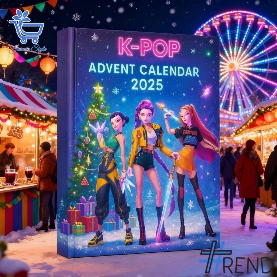 Festive 2 KPop Demon Hunters Advent Calendar 2025 featuring a calendar box and 24 acrylic Christmas ornaments.