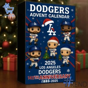 Festive 2 Los Angeles Dodgers Advent Calendar 2025 featuring a calendar box and 24 acrylic Christmas ornaments.